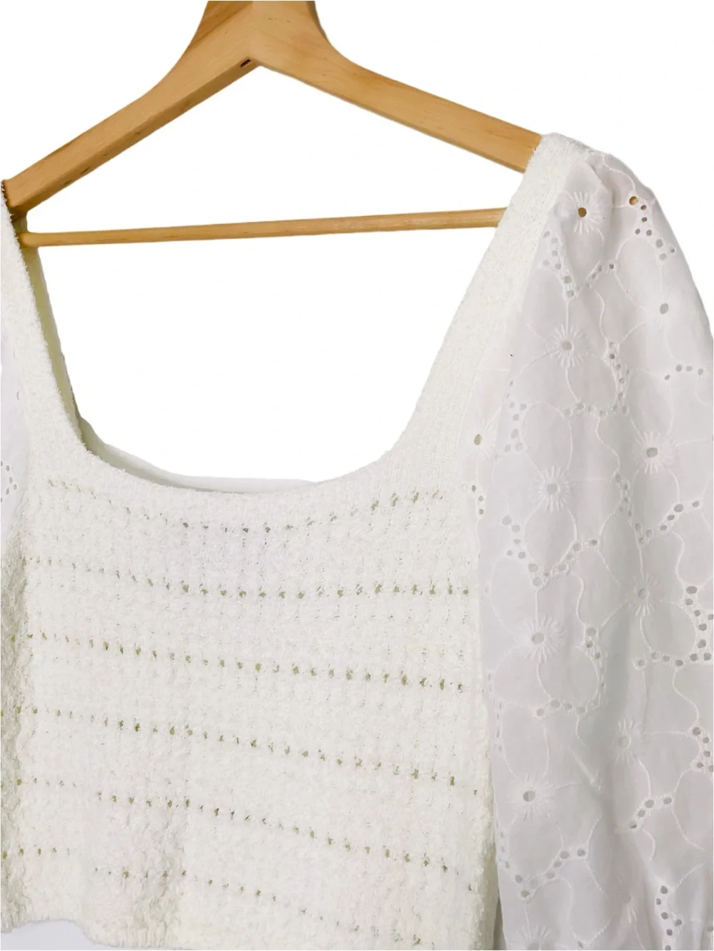 Zara Contrast Knit Crop Top White Eyelet Size Medium